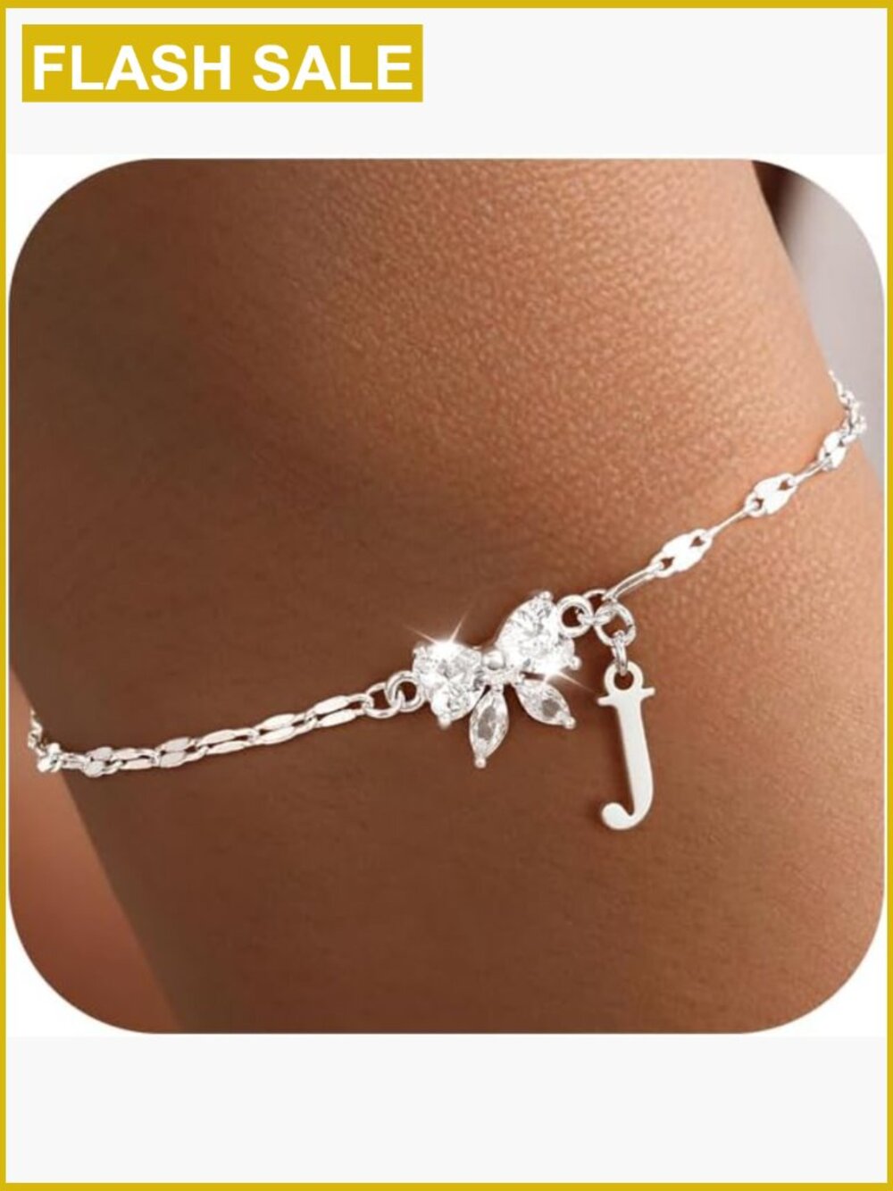 Sterling Silver Initial Bracelet with Butterfly Charm Adjustable Cute Jewelry